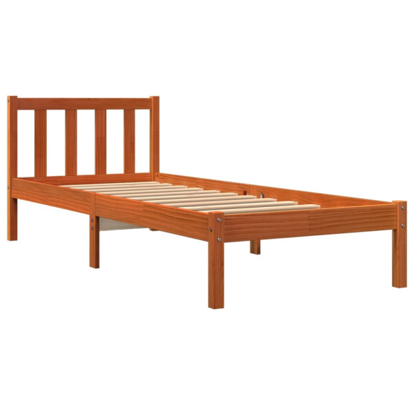 Estructura de cama madera maciza de pino marrón cera 90x200 cm M 2