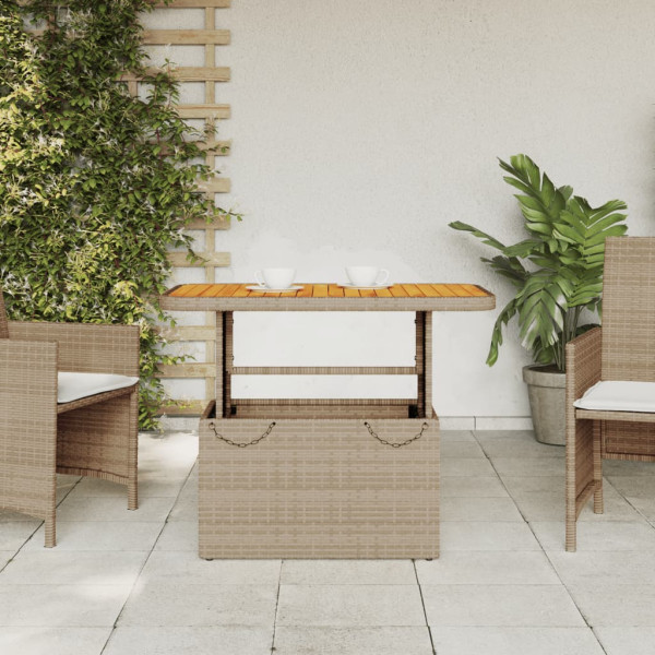 Mesa de jardín ratán sintético madera acacia beige 90x55x71 cm M 3