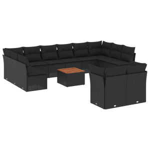 13 pcs conjunto de sofás de jardim com almofadões vime PE preto H