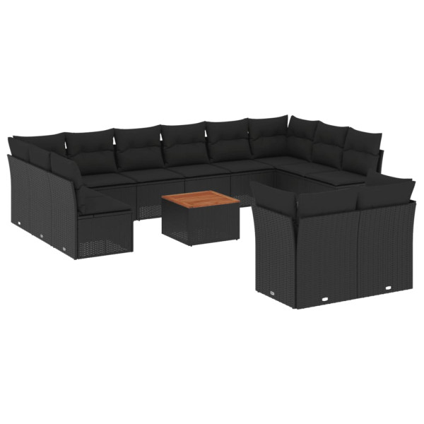 13 pcs conjunto de sofás de jardim com almofadões vime PE preto M 2