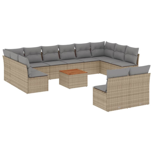 Set sofás de jardín con cojines 13 pzas ratán sintético beige M 2