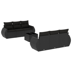 7 pcs conjunto de sofás p/ jardim c/ almofadões vime PE preto H