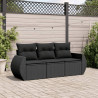 3 pcs conjunto sofás de jardim com almofadões vime PE preto 1