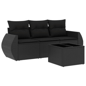 4 pcs conjunto de sofás para jardim c/ almofadões vime PE preto H