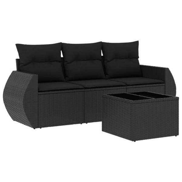 4 pcs conjunto de sofás para jardim c/ almofadões vime PE preto M 2