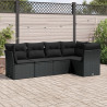 5 pcs conjunto sofás de jardim com almofadões vime PE preto 1