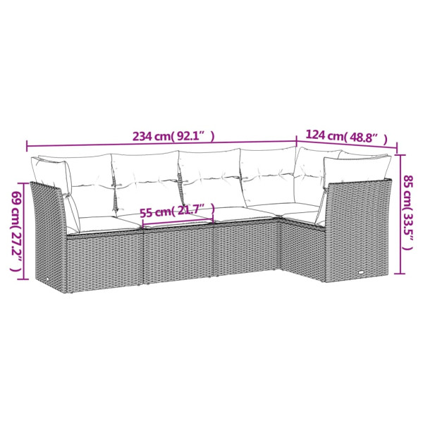 Set de muebles de jardín 5 pzas y cojines ratán sintético negro M 3
