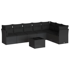 8 pcs conjunto sofás de jardim com almofadões vime PE preto H