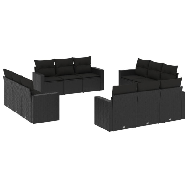 12 pcs conjunto de sofás de jardim c/ almofadões vime PE preto M 2