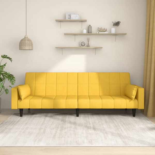 Sofá cama de 2 plazas con dos almohadas tela color amarillo D