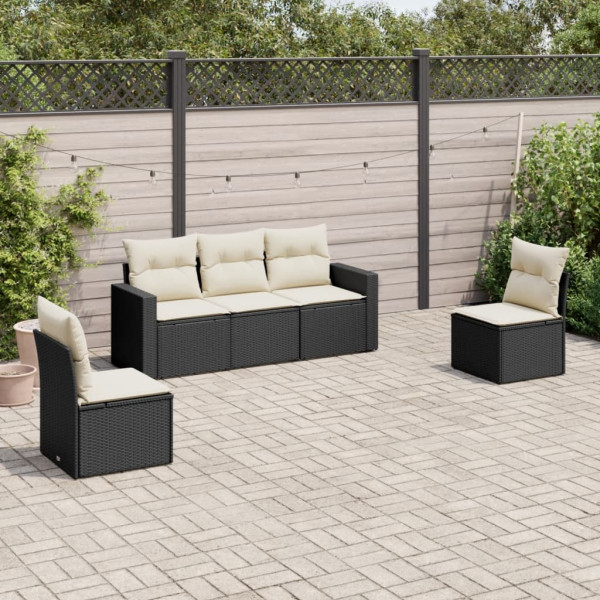 5 pcs conjunto sofás de jardim com almofadões vime PE preto D