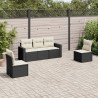 5 pcs conjunto sofás de jardim com almofadões vime PE preto 1