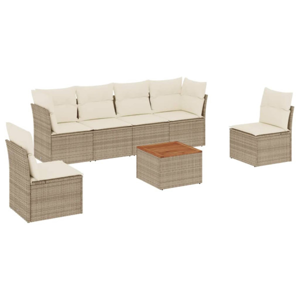 Set sofás de jardín 7 piezas y cojines ratán sintético beige M 2
