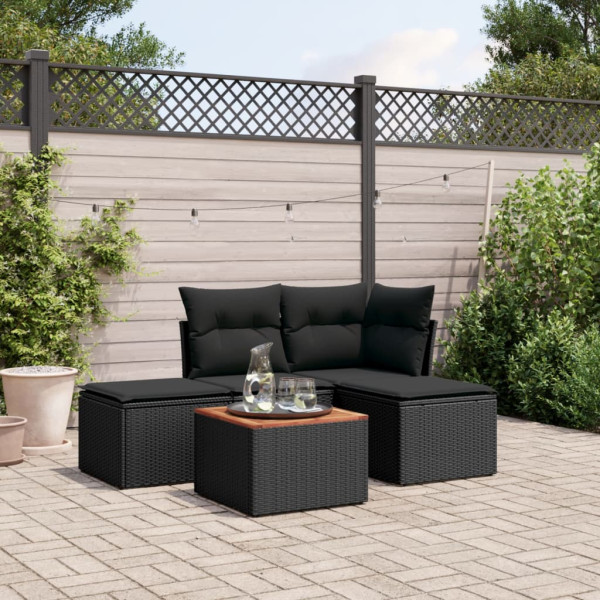 5 pcs conjunto sofás de jardim com almofadões vime PE preto D