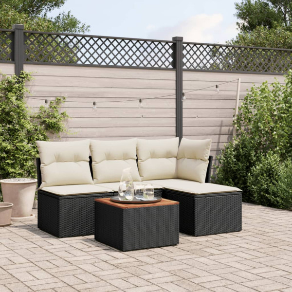 5 pcs conjunto sofás de jardim com almofadões vime PE preto D