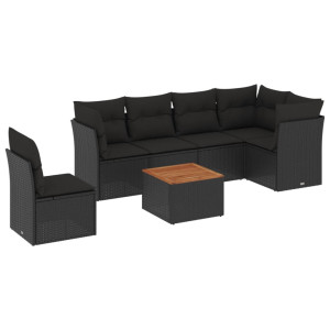 7 pcs conjunto de sofás p/ jardim c/ almofadões vime PE preto H