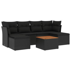 7 pcs conjunto de sofás p/ jardim c/ almofadões vime PE preto H