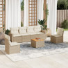 Set sofás de jardín 7 piezas y cojines ratán sintético beige 1