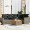 Set de muebles de jardín 6 pzas y cojines ratán sintético gris 1