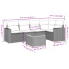 6 pcs conjunto sofás de jardim com almofadões vime cinzento 3