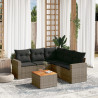 Set de muebles de jardín 6 pzas y cojines ratán sintético gris 1