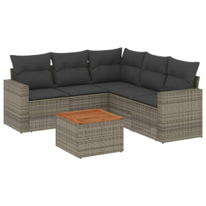 6 pcs conjunto sofás de jardim com almofadões vime cinzento H