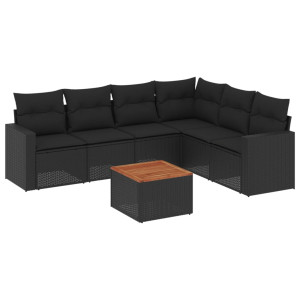 7 pcs conjunto de sofás p/ jardim c/ almofadões vime PE preto H