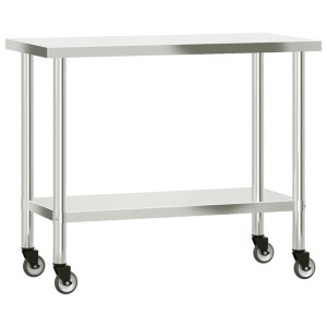 Mesa de trabajo de cocina con ruedas acero inox 110x55x85 cm H