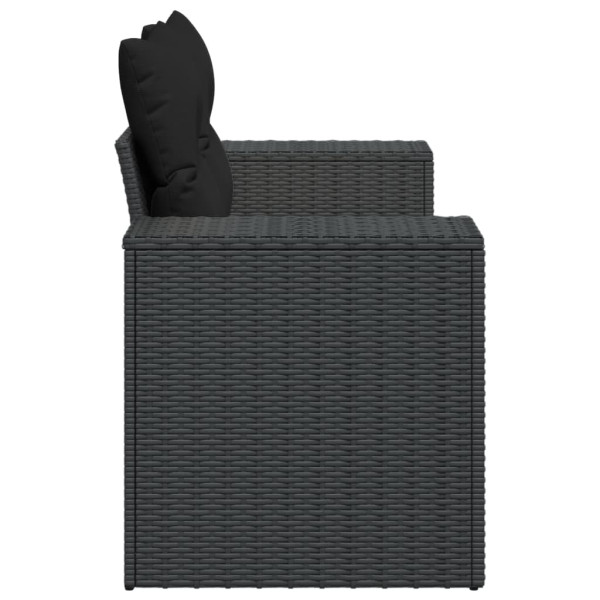 Sofá de jardim com almofadões 2 lugares vime PE preto M 5