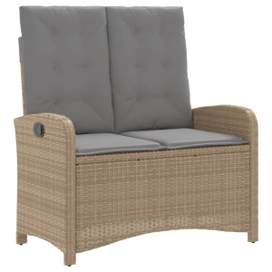 Sillón reclinable de jardín con cojines ratán sintético beige H