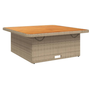 Mesa de jardín madera de acacia y ratán PE beige 110x110x71 cm H