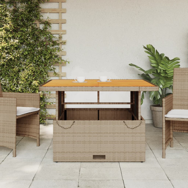 Mesa de jardín madera de acacia y ratán PE beige 110x110x71 cm M 3