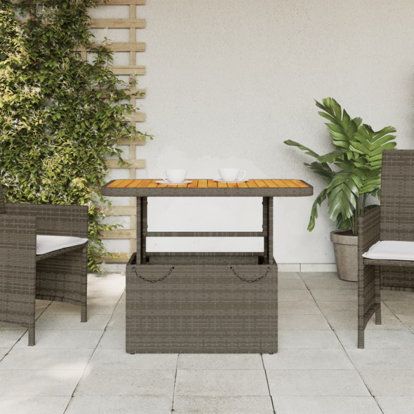 Mesa de jardim 90x55x71 cm vime PE e madeira de acácia cinzento M 3
