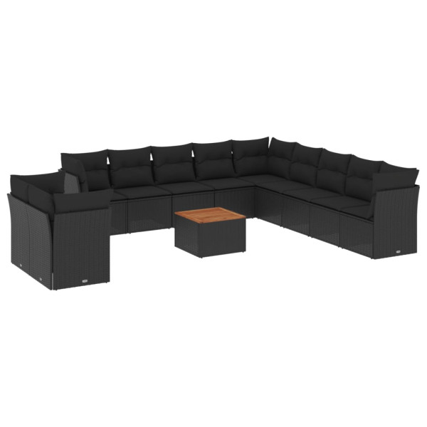 12 pcs conjunto de sofás de jardim c/ almofadões vime PE preto M 2