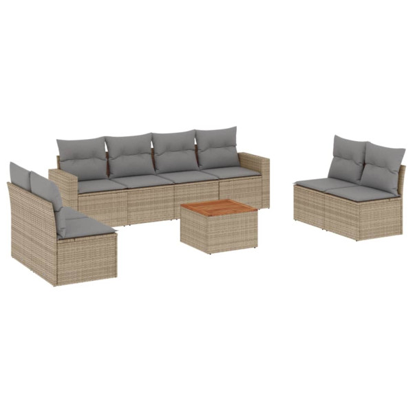 Set de sofás de jardín 9 pzas con cojines ratán sintético beige M 2