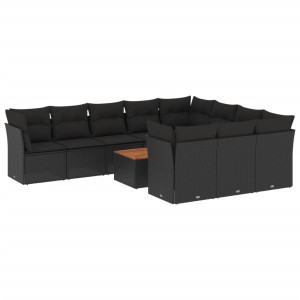 11 pcs conjunto sofás de jardim c/ almofadões vime PE preto H
