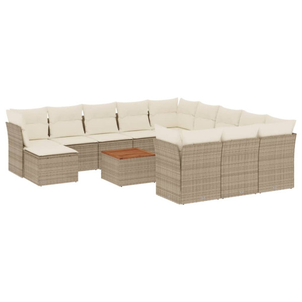 Set sofás de jardín con cojines 13 pzas ratán sintético beige M 2