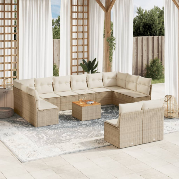 Set sofás de jardín con cojines 13 pzas ratán sintético beige D