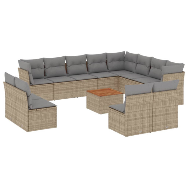 Set sofás de jardín con cojines 13 pzas ratán sintético beige M 2