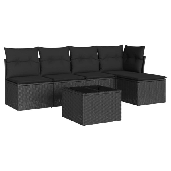 6 pcs conjunto sofás de jardim c/ almofadões vime PE preto M 2