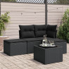 5 pcs conjunto sofás de jardim com almofadões vime PE preto 1
