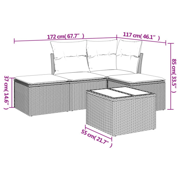 Set de muebles de jardín 5 pzas y cojines ratán sintético negro M 3