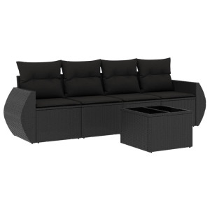 5 pcs conjunto sofás de jardim com almofadões vime PE preto H
