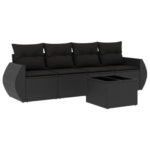 5 pcs conjunto sofás de jardim com almofadões vime PE preto M 2