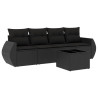 5 pcs conjunto sofás de jardim com almofadões vime PE preto 2