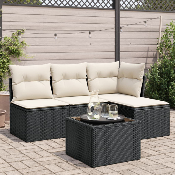 Set de muebles de jardín 5 pzas y cojines ratán sintético negro D