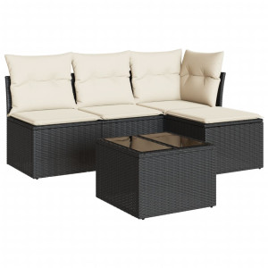5 pcs conjunto sofás de jardim com almofadões vime PE preto H