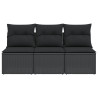 Sofá de jardín de 3 plazas con cojines de ratan PE en negro 4