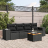 5 pcs conjunto sofás de jardim com almofadões vime PE preto 1