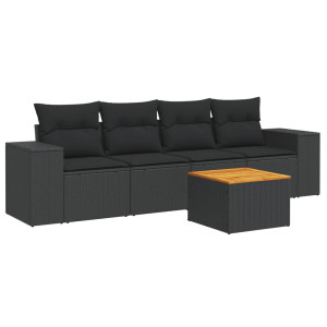5 pcs conjunto sofás de jardim com almofadões vime PE preto H